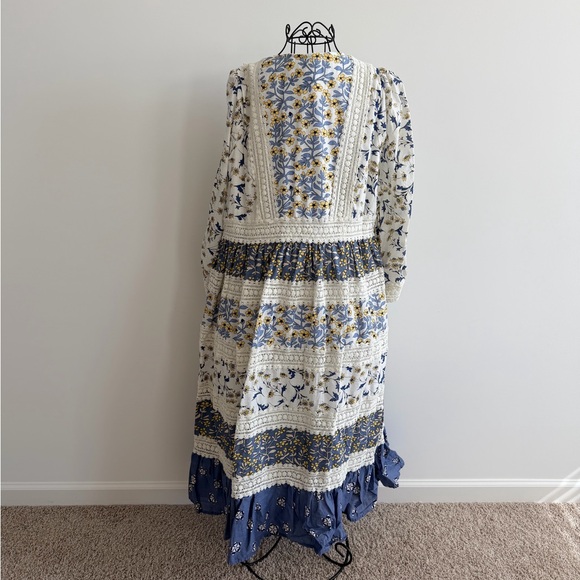 Anthropologie Blue and Cream Floral Dress - Picture 4 of 7